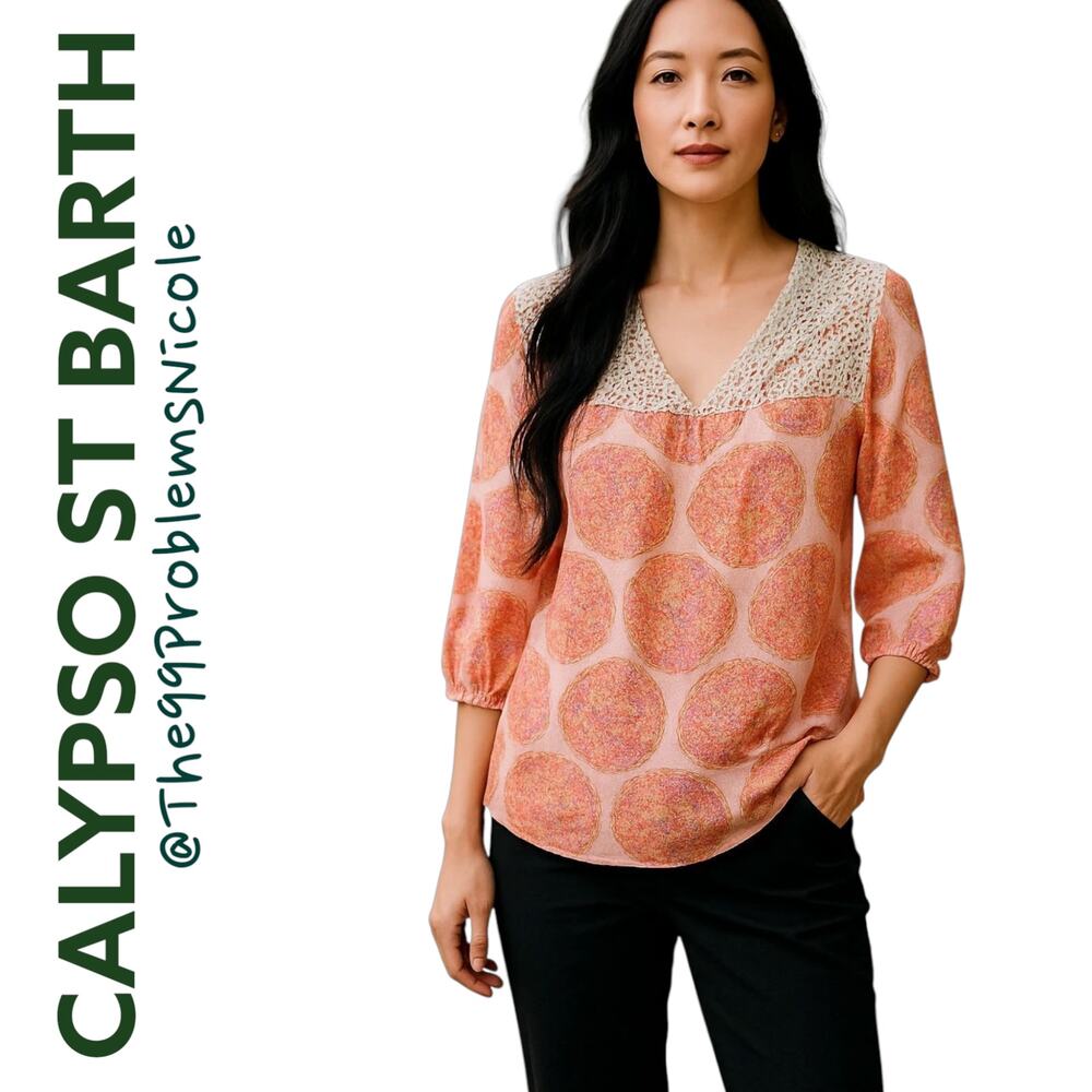 Calypso St. Barth Pink Medallion Crochet Blouse